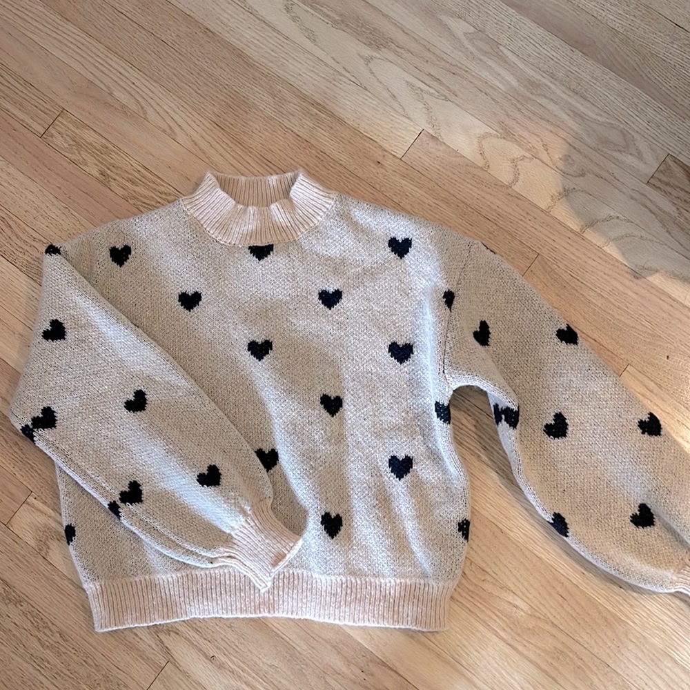 Tan and black heart sweater